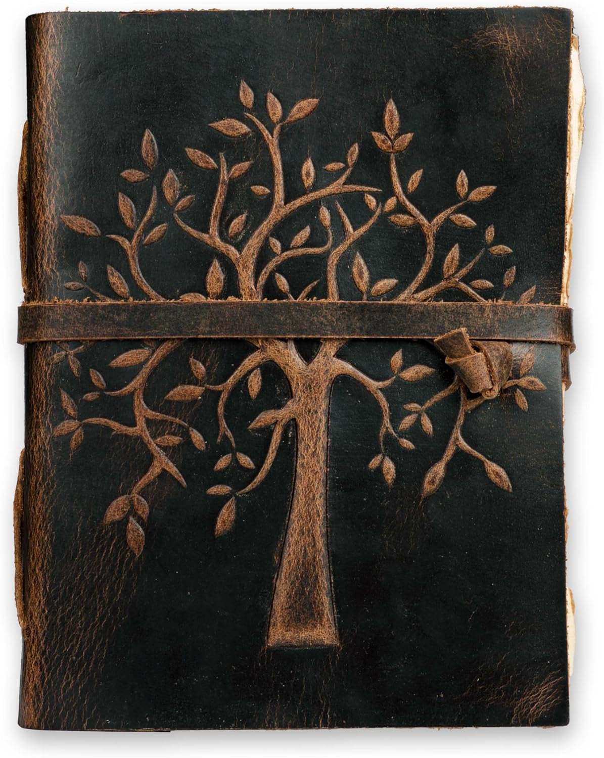 Tree of Life Journal - 8"X6" (A5) Inches - Red Brown - 200 Antique Deckle Edge Handmade Paper – Book of Shadows - Vintage Leather Bound Journal for Women & Men