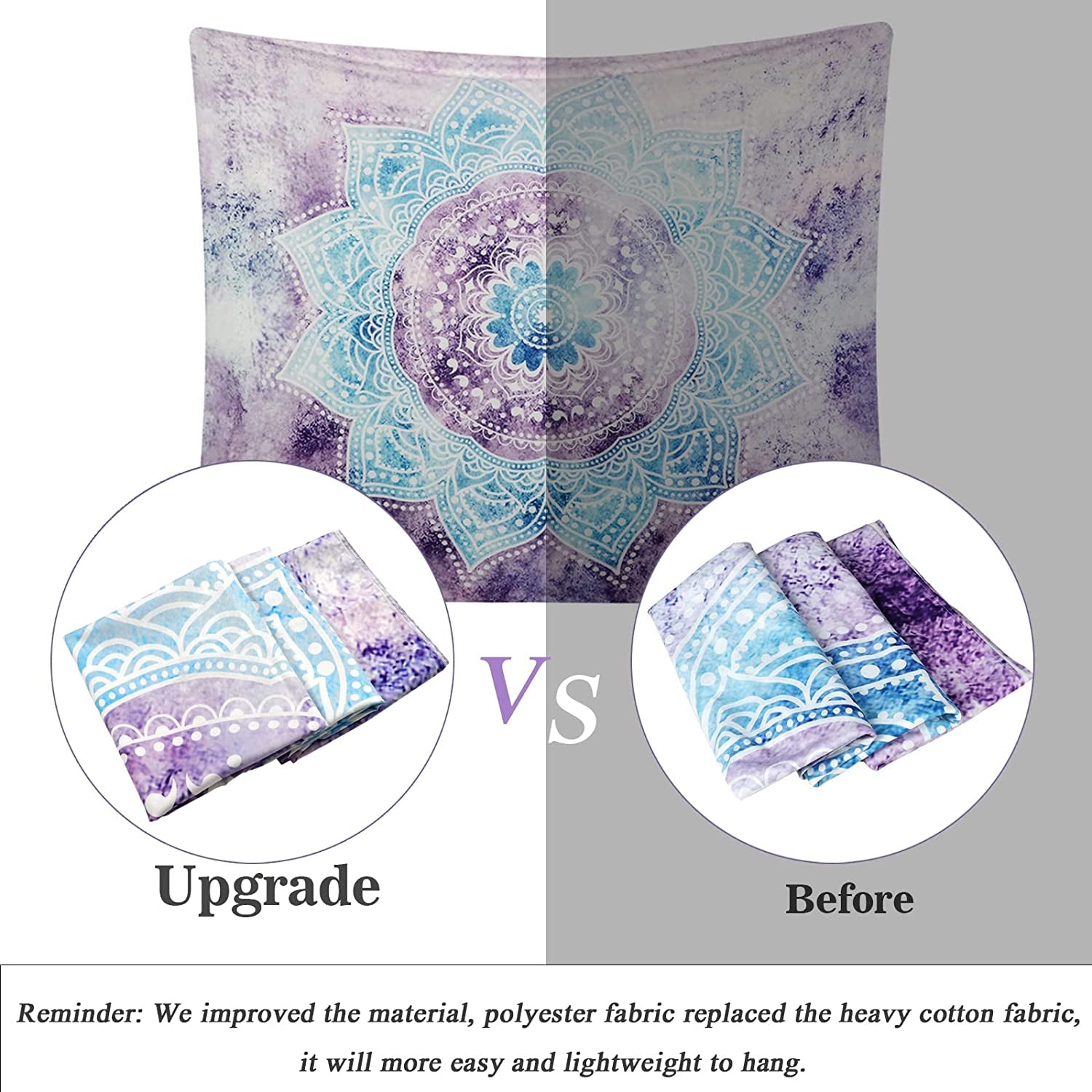 Tapestry Mandala Wall Hanging Decor Purple and Grey Indian Hippie Bohemian Flower Gypsy Decoration Beach Blanket Dorm Room Bed Sheets