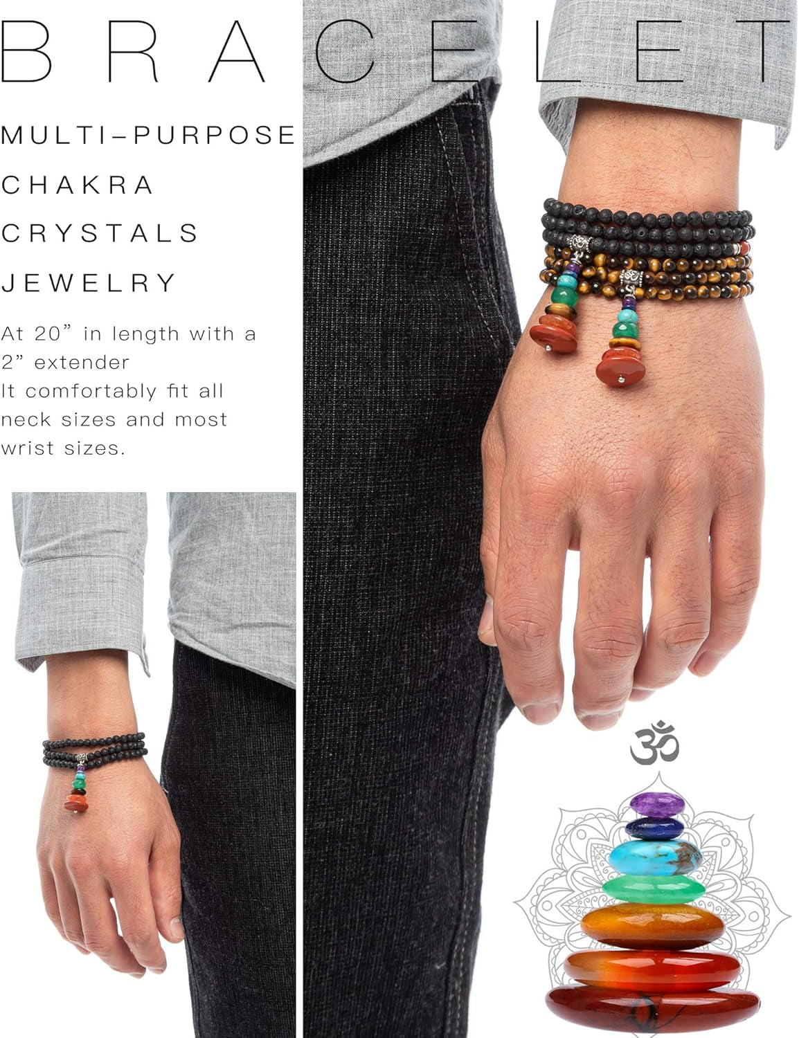 Multi-Purpose Chakra Jewelry for Women/Men, Necklaces and Bracelets, Meditation,Calmness, Anxiety Relief Items