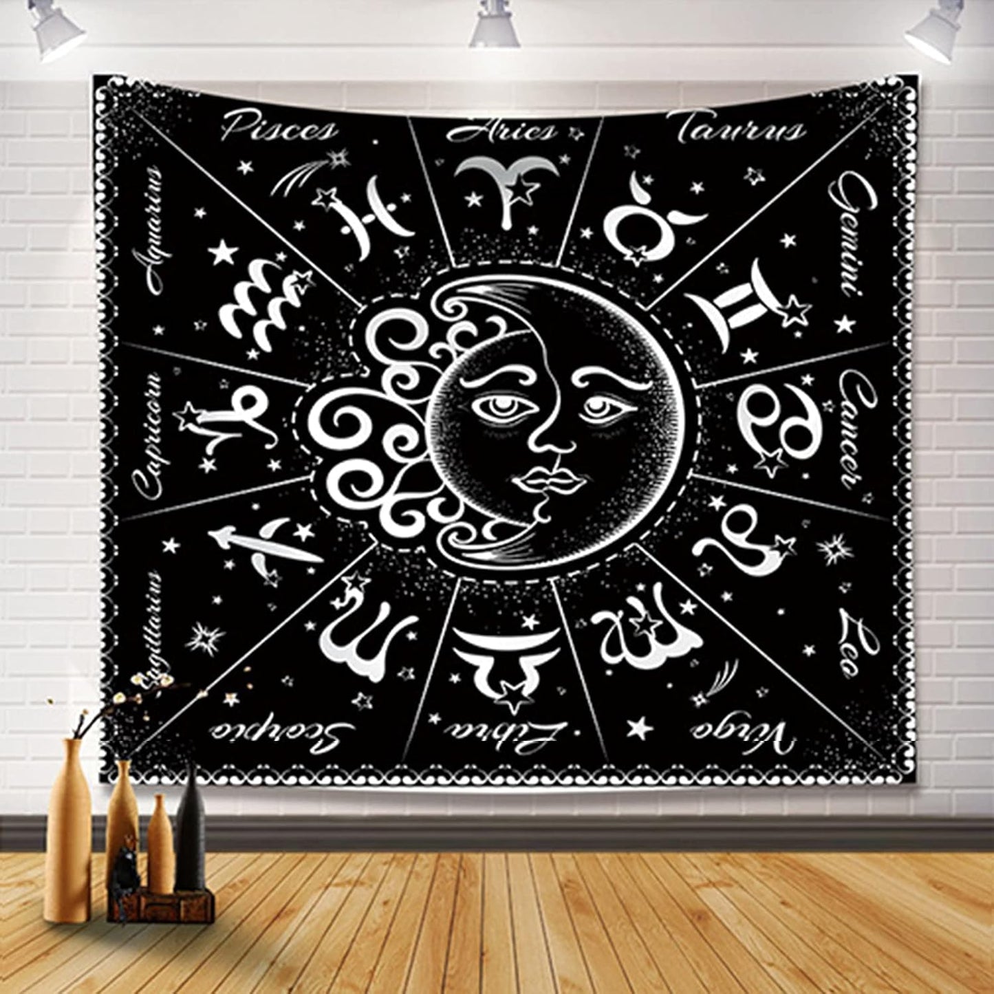 Moon Star Tapestry Wall Hangings, Black & White Moon Kissing Tapestries, Wall Decorations for Bedroom Dormitory Living Room (Style-A)