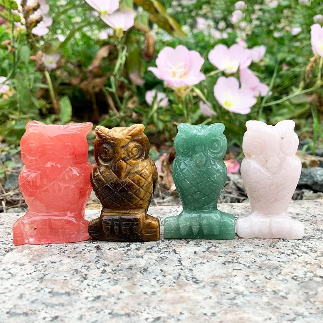 Natural Green Aventurine Owl Bird Statue, Hand Carved Reiki Healing Crystal Animal Figurines Pocket Palm Stone Home Decoration