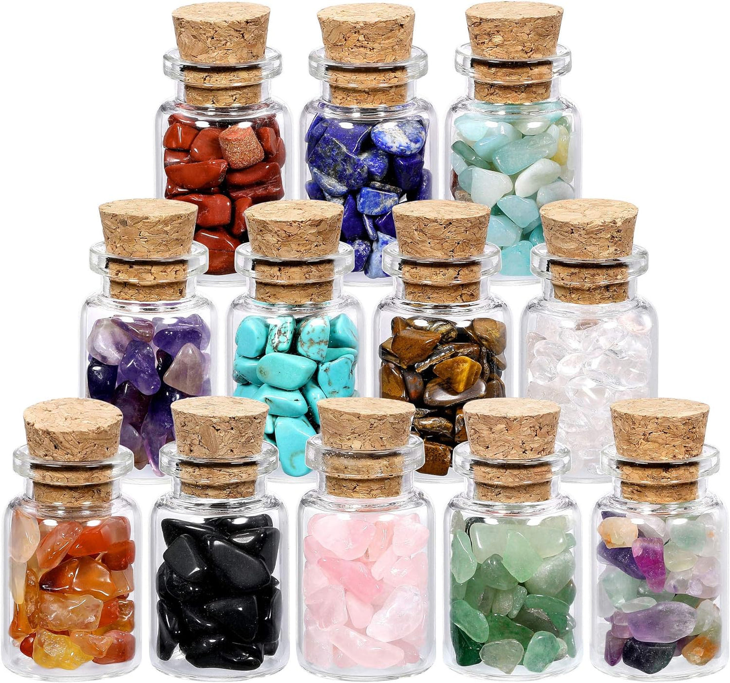 12 Pcs Gemstone Bottles Chip Crystal Healing Tumbled Gem Reiki Wicca Stones Set, Home Decorations, Chakra Healing Crystals, Witchcraft Crystals