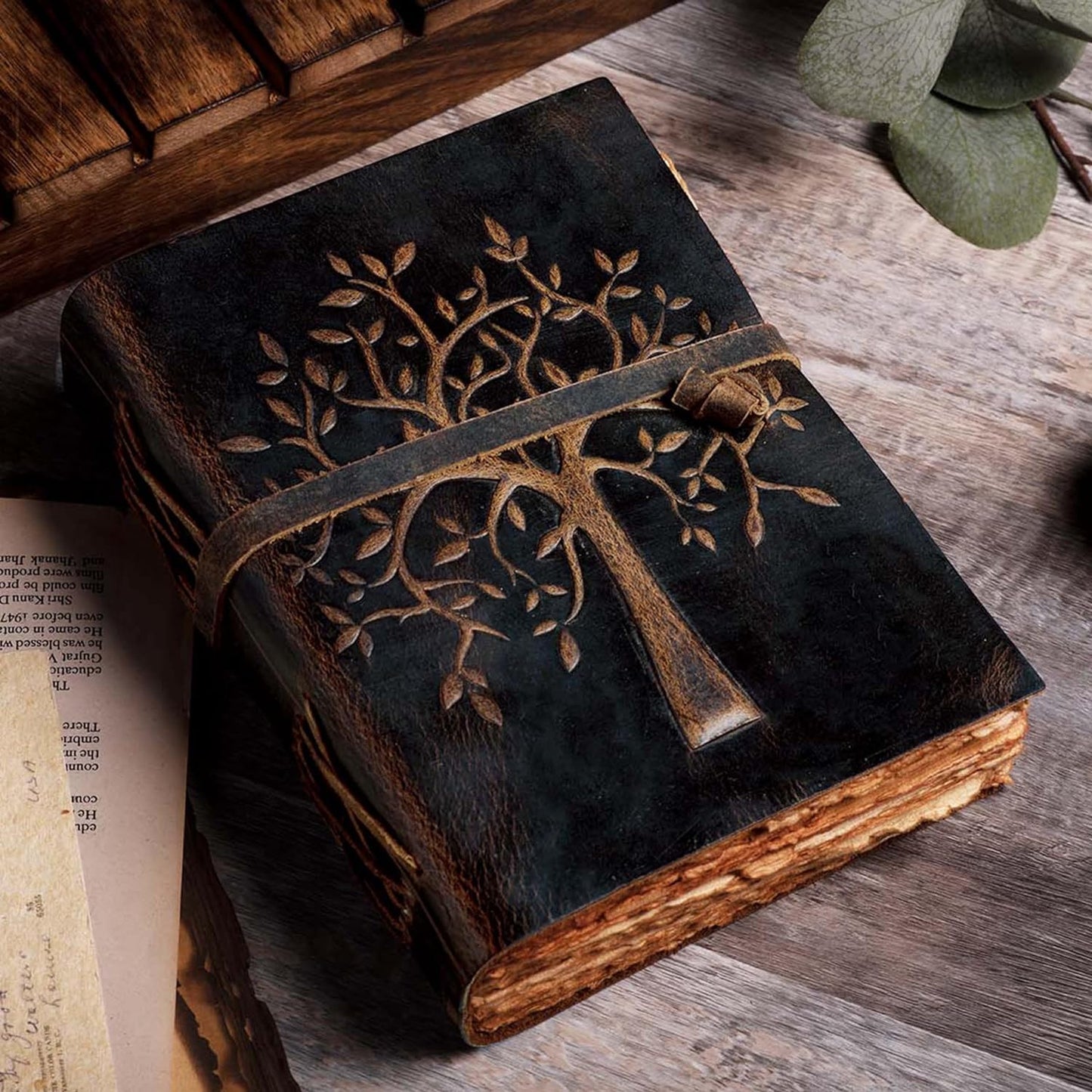 Tree of Life Journal - 8"X6" (A5) Inches - Red Brown - 200 Antique Deckle Edge Handmade Paper – Book of Shadows - Vintage Leather Bound Journal for Women & Men