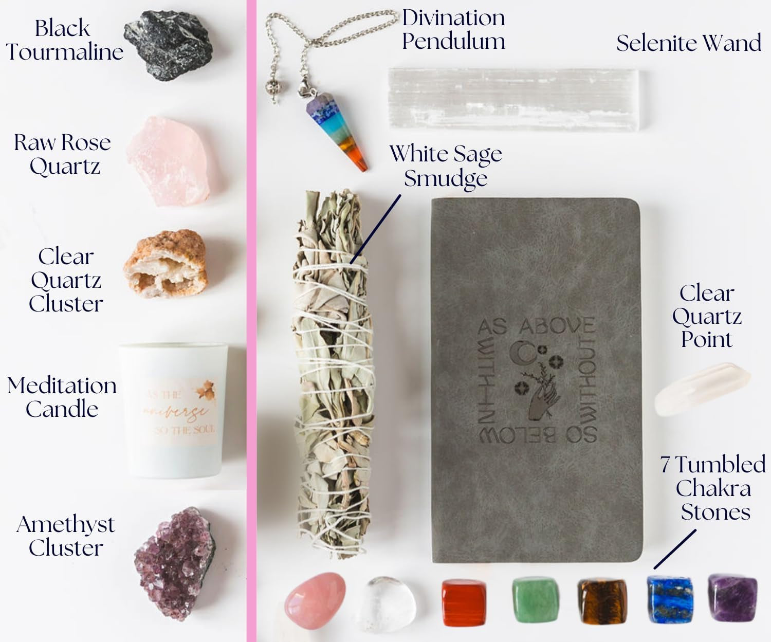 Real Crystals and Healing Stones - 17 PC Healing Crystals and Stones Set. Gemstones for Reiki, Meditation Accessories, Spiritual Gifts for Women. Chakra Witchcraft Kit