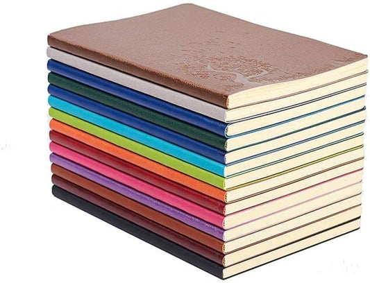 A5 Size Writing Journal Notebook, PU Leather Colorful Journals, Daily Notepad Diary Cute Journal Travel Notebooks Wide Ruled for School Supplies, 64 Sheets/128 Pages, Pack of 4, Random Colors