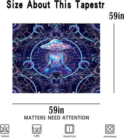 Pack of 2 Psychedelic Mushroom Tapestry Fantasy Plant Wall Tapestry Galaxy Space Tapestry Starry Night Sky Tapestry Wall Hanging for Room