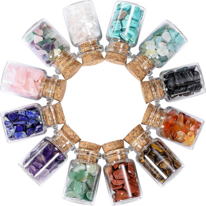 12 Pcs Gemstone Bottles Chip Crystal Healing Tumbled Gem Reiki Wicca Stones Set, Home Decorations, Chakra Healing Crystals, Witchcraft Crystals