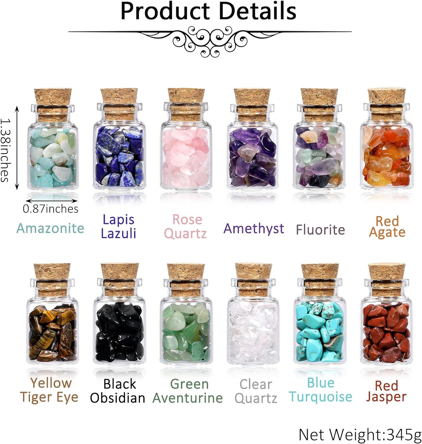 12 Pcs Gemstone Bottles Chip Crystal Healing Tumbled Gem Reiki Wicca Stones Set, Home Decorations, Chakra Healing Crystals, Witchcraft Crystals