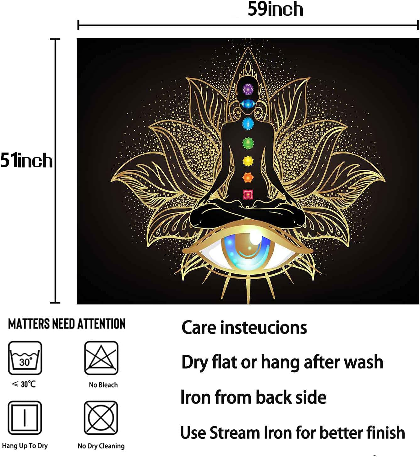 Seven Chakra Tapestry Meditation Tapestry Wall Hanging, Golden Black Lotus Eyes Spiritual Tapestry for Bedroom, Polyester Wall Tapestry Home Decor 51Inchx59Inch SSA065…