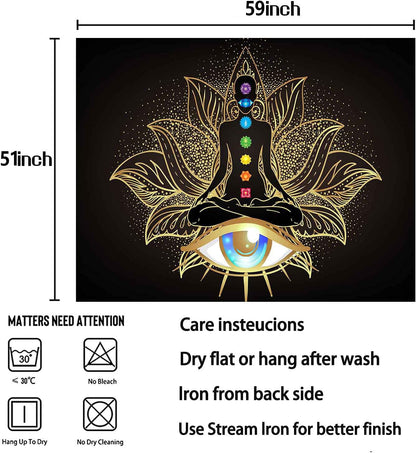 Seven Chakra Tapestry Meditation Tapestry Wall Hanging, Golden Black Lotus Eyes Spiritual Tapestry for Bedroom, Polyester Wall Tapestry Home Decor 51Inchx59Inch SSA065…