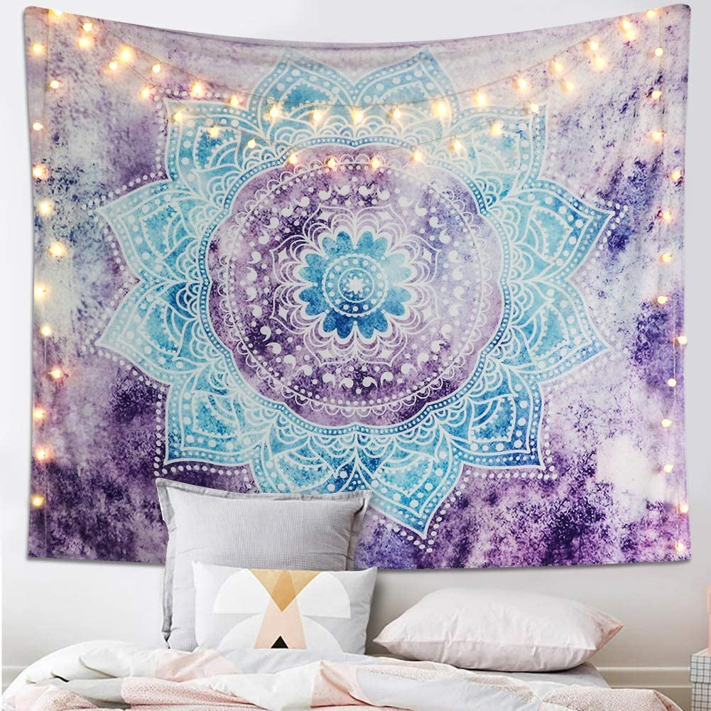 Tapestry Mandala Wall Hanging Decor Purple and Grey Indian Hippie Bohemian Flower Gypsy Decoration Beach Blanket Dorm Room Bed Sheets