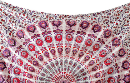 Tapestry Wall Hanging Hippie Mandala Bohemian Hippy Intricate Indian Tapestries Bedspread 84 X 90 Inches (215Cm X 230Cm) White Pink