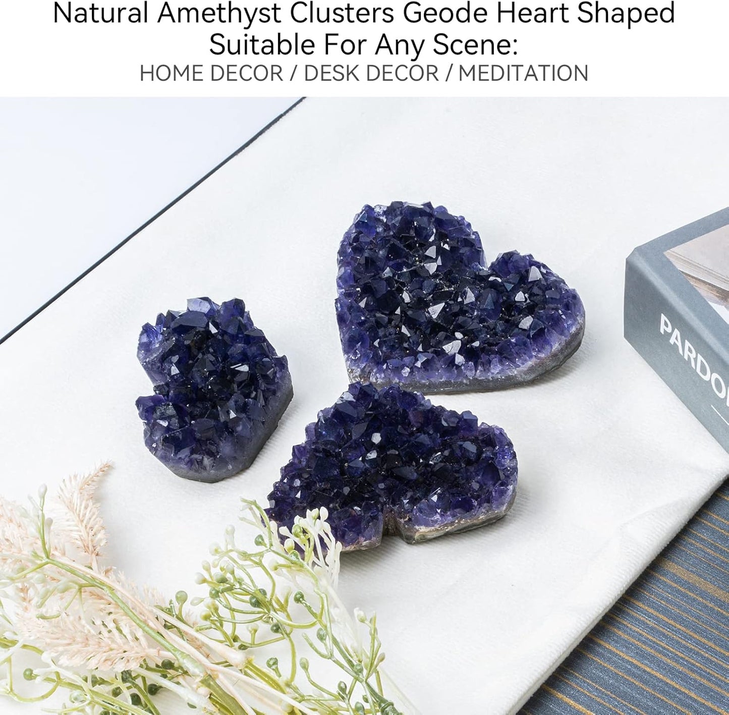 Purple Amethyst Crystal Heart Stones 3-3.5Inch(9Cm), Druzy Geode Natural Crystals AA Color, Spiritual Healing Purple Crystals Stones Energy Stone Decoration from Uruguay.