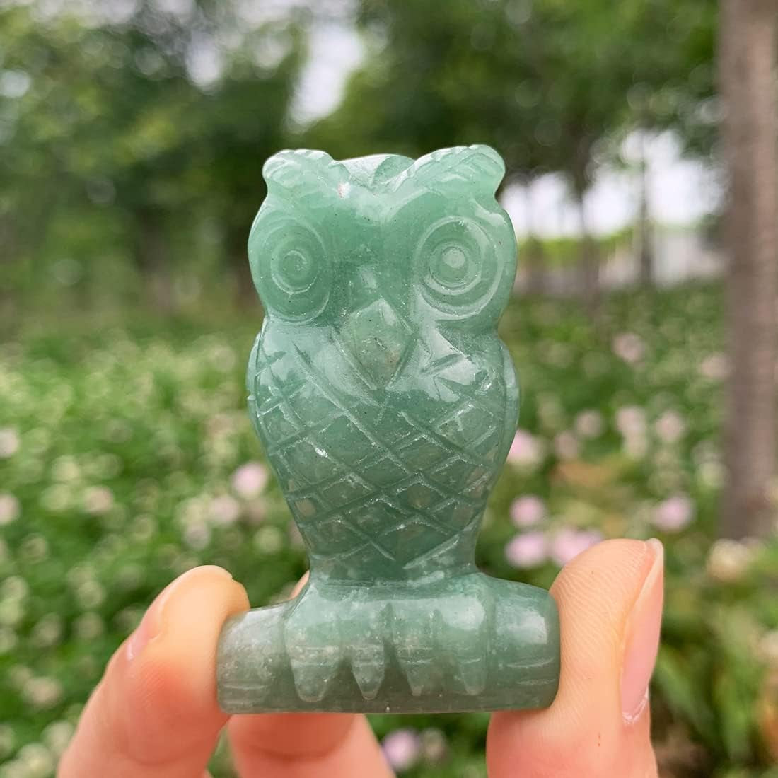 Natural Green Aventurine Owl Bird Statue, Hand Carved Reiki Healing Crystal Animal Figurines Pocket Palm Stone Home Decoration