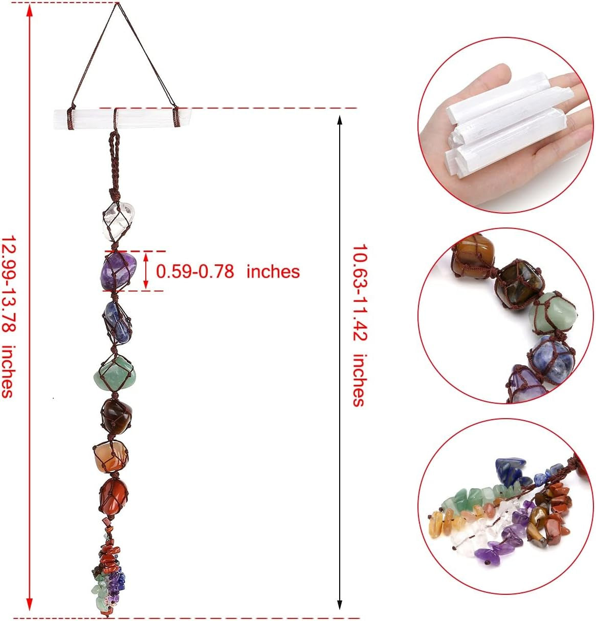 Natural 7 Chakra Raw Stones Reiki Crystals Hanging Ornament Tumbled Gemstones Tassels Stone Bar Home Decoration for Good Luck Yoga Meditation