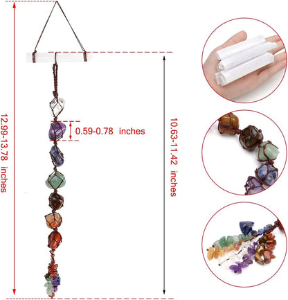 Natural 7 Chakra Raw Stones Reiki Crystals Hanging Ornament Tumbled Gemstones Tassels Stone Bar Home Decoration for Good Luck Yoga Meditation