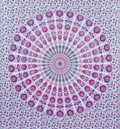 Tapestry Wall Hanging Hippie Mandala Bohemian Hippy Intricate Indian Tapestries Bedspread 84 X 90 Inches (215Cm X 230Cm) White Pink