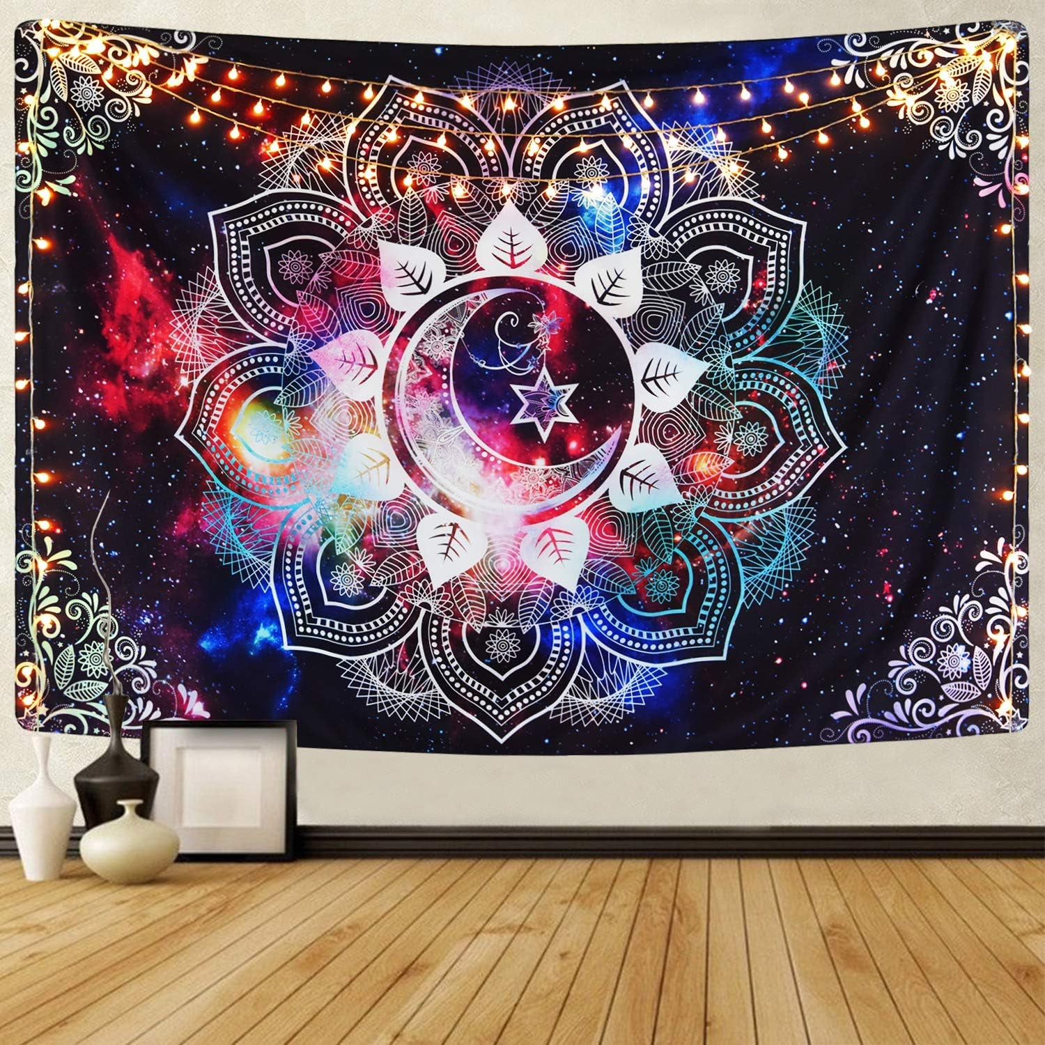 Moon Star Tapestries Celestial Galaxy Starry Night Tapestry Hippie Psychedelic Trippy Tapestry Boho Mandala Tapestry for Room (Multi, 59.1 X 59.1 Inches)