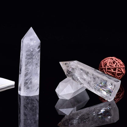 Natural Healing Set of 2 Clear Quartz Crystal Wand, 2"-2.4"(5-6Cm) 6 Faceted Single Point Crystal Prism Wand Natural Stones for Healing Meditation Reiki Chakra Therapy