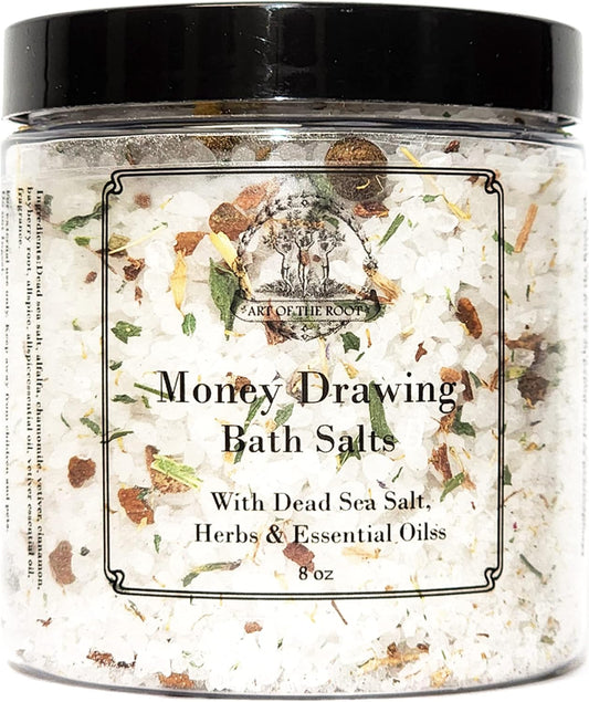 Money Drawing Herbal Bath Salts 8 Oz | Prosperity, Wealth & Abundance Rituals | Hoodoo Voodoo Wicca Pagan Magick