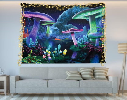 Pack of 2 Psychedelic Mushroom Tapestry Fantasy Plant Wall Tapestry Galaxy Space Tapestry Starry Night Sky Tapestry Wall Hanging for Room