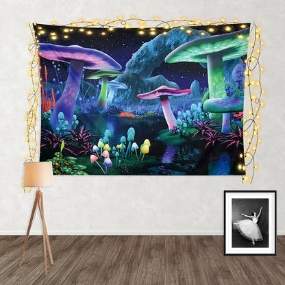 Pack of 2 Psychedelic Mushroom Tapestry Fantasy Plant Wall Tapestry Galaxy Space Tapestry Starry Night Sky Tapestry Wall Hanging for Room