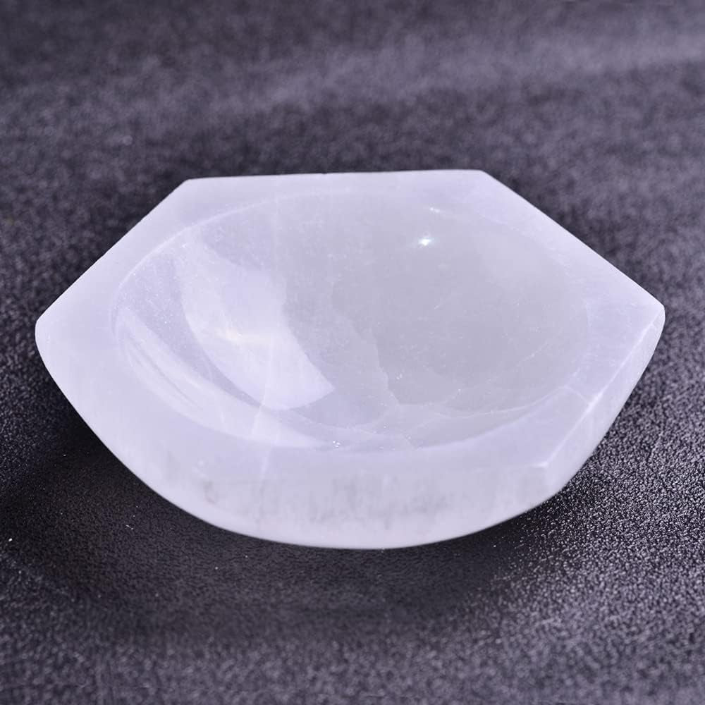 Selenite Bowl Hexagon Reiki Healing Crystal Bowl Moroccan Selenite Plate for Charging and Cleansing 4 Inch