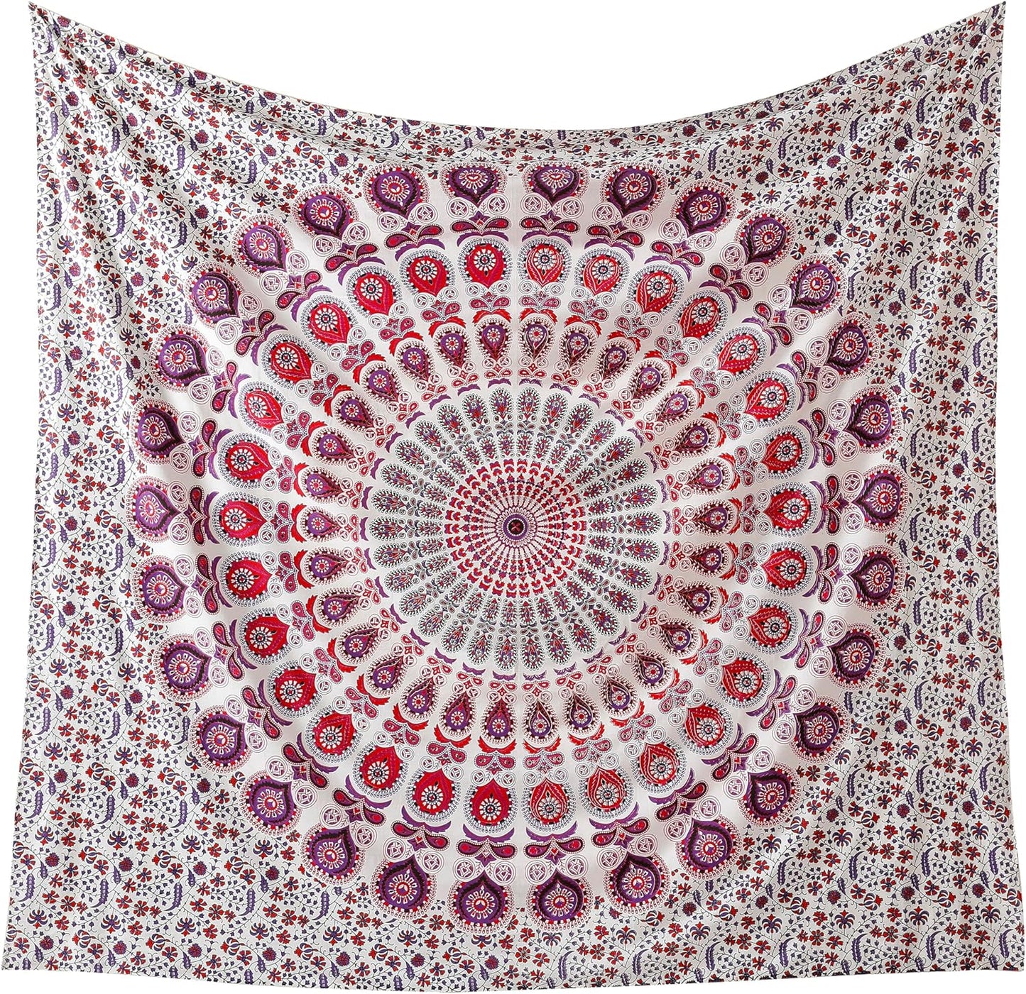 Tapestry Wall Hanging Hippie Mandala Bohemian Hippy Intricate Indian Tapestries Bedspread 84 X 90 Inches (215Cm X 230Cm) White Pink