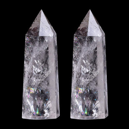 Natural Healing Set of 2 Clear Quartz Crystal Wand, 2"-2.4"(5-6Cm) 6 Faceted Single Point Crystal Prism Wand Natural Stones for Healing Meditation Reiki Chakra Therapy