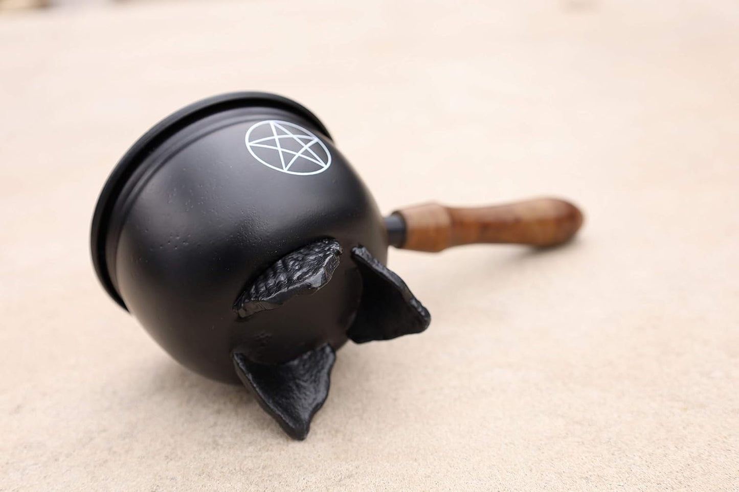 Large Metal Charcoal Incense Burner with Wooden Handle (Pentagram)