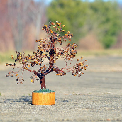 Tiger Eye Gemstone Tree of Life [Bonus Matching Necklace] | Money Tree with Chakra Reiki Healing Crystals Oriental Home Décor Tree | Handmade Feng Shui Tree Figurine for Luck, Fortune