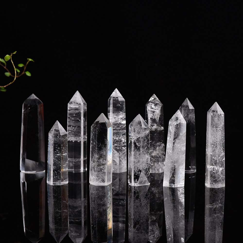 Natural Healing Set of 2 Clear Quartz Crystal Wand, 2"-2.4"(5-6Cm) 6 Faceted Single Point Crystal Prism Wand Natural Stones for Healing Meditation Reiki Chakra Therapy