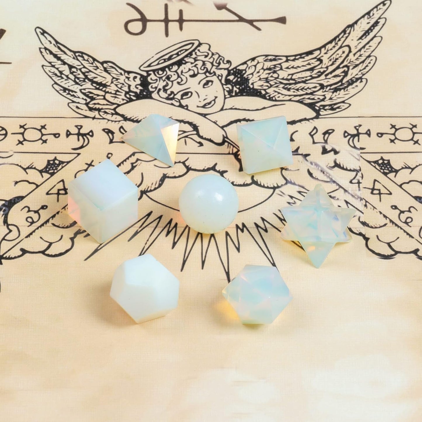 Positive Energy Set, Crystal Cleansing, Opalite Stone, Chakras Stones, Good Luck Decor, Feng Shui, Geometry Stone Set, Chakra Stones, Prosperity Wealth