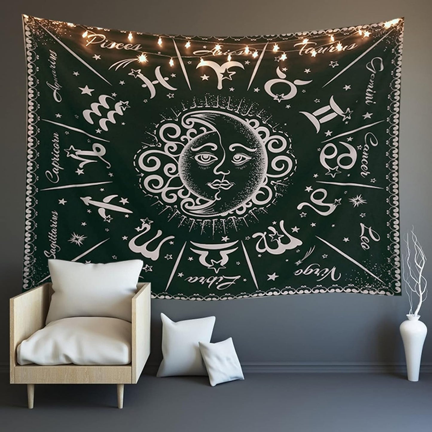 Moon Star Tapestry Wall Hangings, Black & White Moon Kissing Tapestries, Wall Decorations for Bedroom Dormitory Living Room (Style-A)