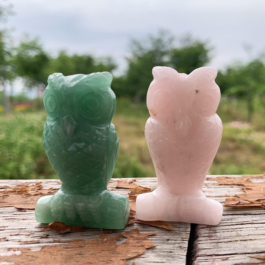 Natural Green Aventurine Owl Bird Statue, Hand Carved Reiki Healing Crystal Animal Figurines Pocket Palm Stone Home Decoration