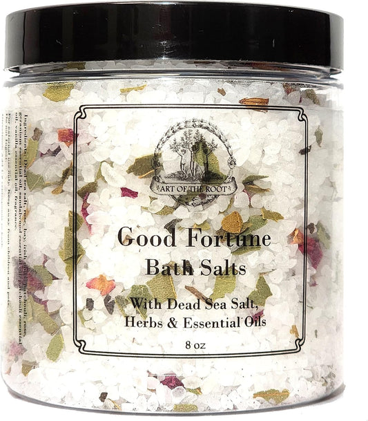 Good Fortune Herbal Bath Salts 8 Oz |  | Therapeutic Relaxing Soaking, Handmade with Herbs & Essential Oils | Spirituality, Wiccan, Pagan, & Magick | Blessing, Luck & Prosperity Rituals