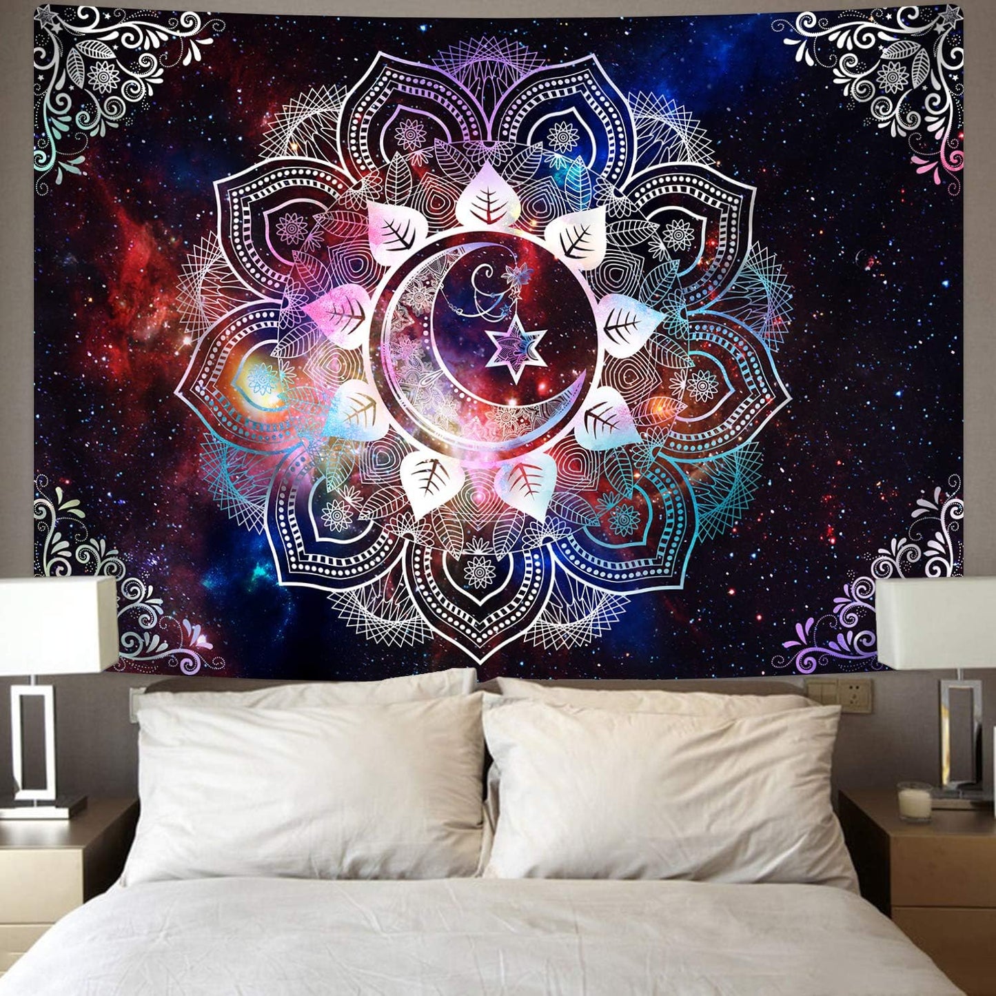 Moon Star Tapestries Celestial Galaxy Starry Night Tapestry Hippie Psychedelic Trippy Tapestry Boho Mandala Tapestry for Room (Multi, 59.1 X 59.1 Inches)