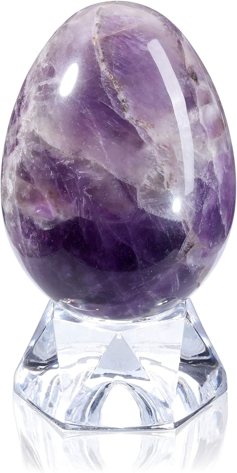 Natural Amethyst Egg Sphere Sculpture Reiki Healing Crystal Gemstone Ball Divination Figurine with Acrylic Stand for Home Decoration