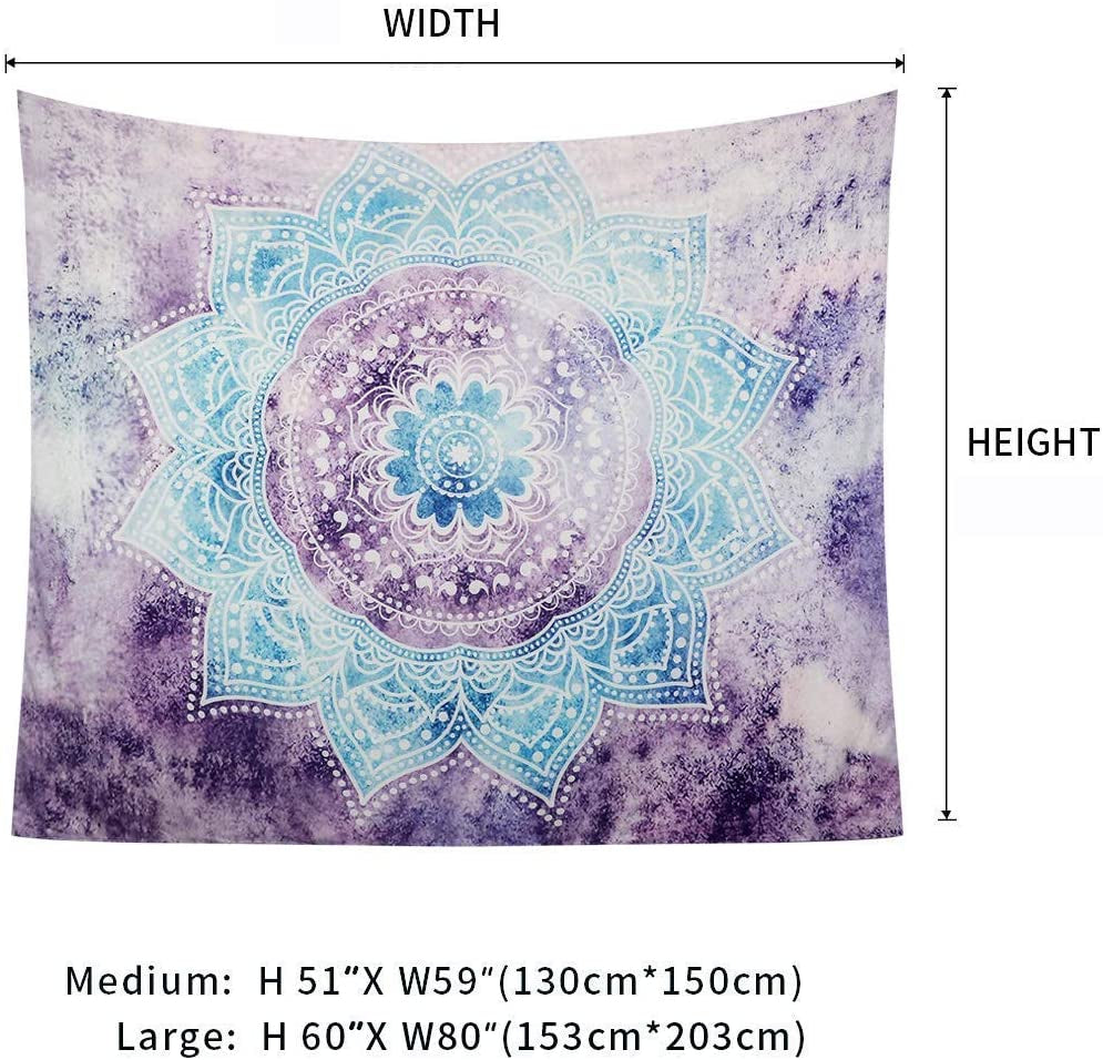 Tapestry Mandala Wall Hanging Decor Purple and Grey Indian Hippie Bohemian Flower Gypsy Decoration Beach Blanket Dorm Room Bed Sheets