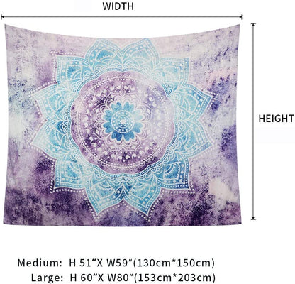 Tapestry Mandala Wall Hanging Decor Purple and Grey Indian Hippie Bohemian Flower Gypsy Decoration Beach Blanket Dorm Room Bed Sheets