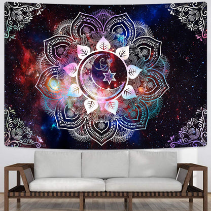 Moon Star Tapestries Celestial Galaxy Starry Night Tapestry Hippie Psychedelic Trippy Tapestry Boho Mandala Tapestry for Room (Multi, 59.1 X 59.1 Inches)