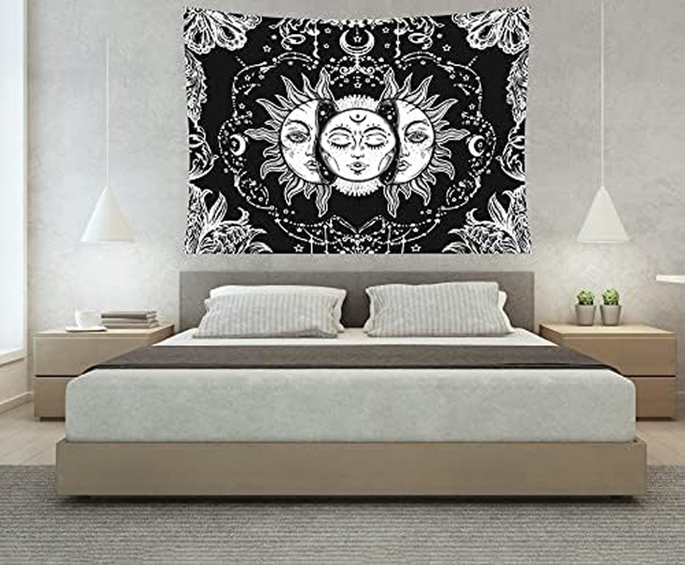 Pack of 2 Sun Moon Tapestry Wall Hanging Stars Space Psychedelic Black and White Wall Tapestry Wall Tapestry for Bedroom Home Wall Décor