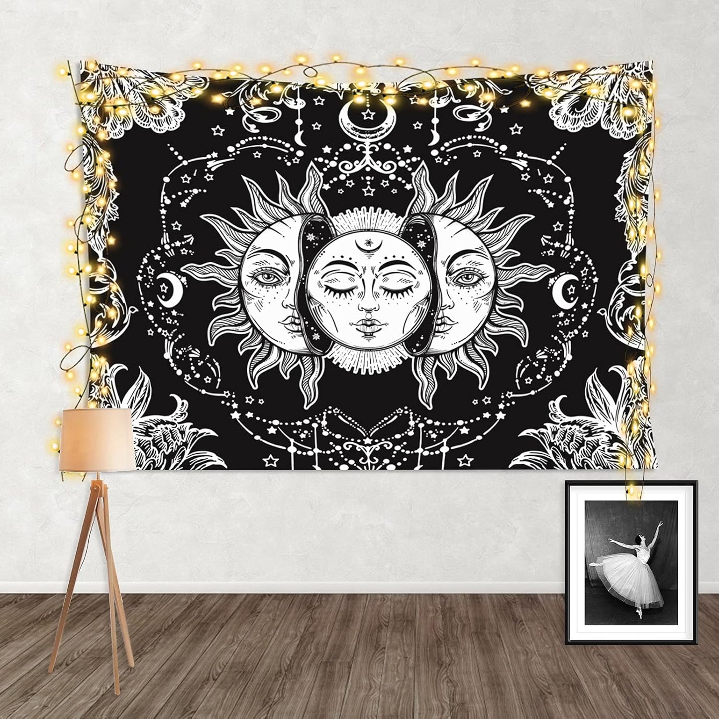 Pack of 2 Sun Moon Tapestry Wall Hanging Stars Space Psychedelic Black and White Wall Tapestry Wall Tapestry for Bedroom Home Wall Décor