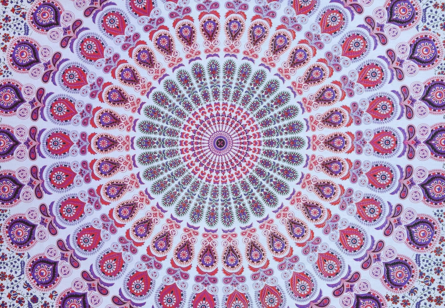 Tapestry Wall Hanging Hippie Mandala Bohemian Hippy Intricate Indian Tapestries Bedspread 84 X 90 Inches (215Cm X 230Cm) White Pink