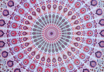 Tapestry Wall Hanging Hippie Mandala Bohemian Hippy Intricate Indian Tapestries Bedspread 84 X 90 Inches (215Cm X 230Cm) White Pink