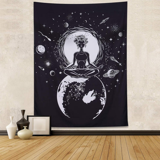 TANGDIAABBCC Black White Tapestry Chakra Yoga Meditation Wall Tapestry Mystic Celestial Space Planet Wall Hanging Tapestry Decoration for Bedroom Living Room Backdrop Dorm Studio Room 51.2ʺ × 59.1ʺ