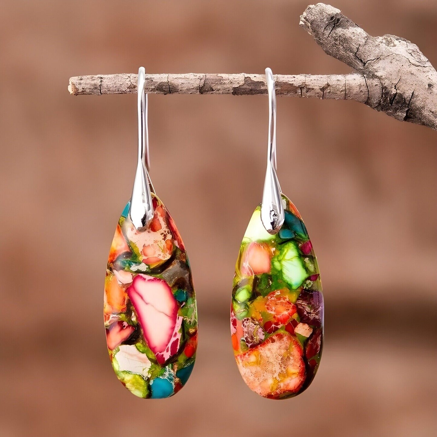 Natural Stone Sea Sediment Women Earrings Bohemia Dangle Reiki Earrings Jewelry