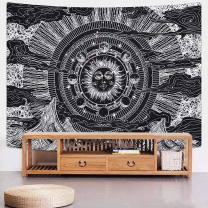 Sevenstars Moon Tapestry Black and White Tapestry Dark Tapestries Cloud Tapestry Sun Tapestry Psychedelic Tapestries for Room