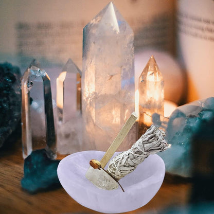 5" Hand Carved Selenite Bowl Heart Shape Moroccan Selenite Crystals for Cleansing, Charging, Decoration or Gift