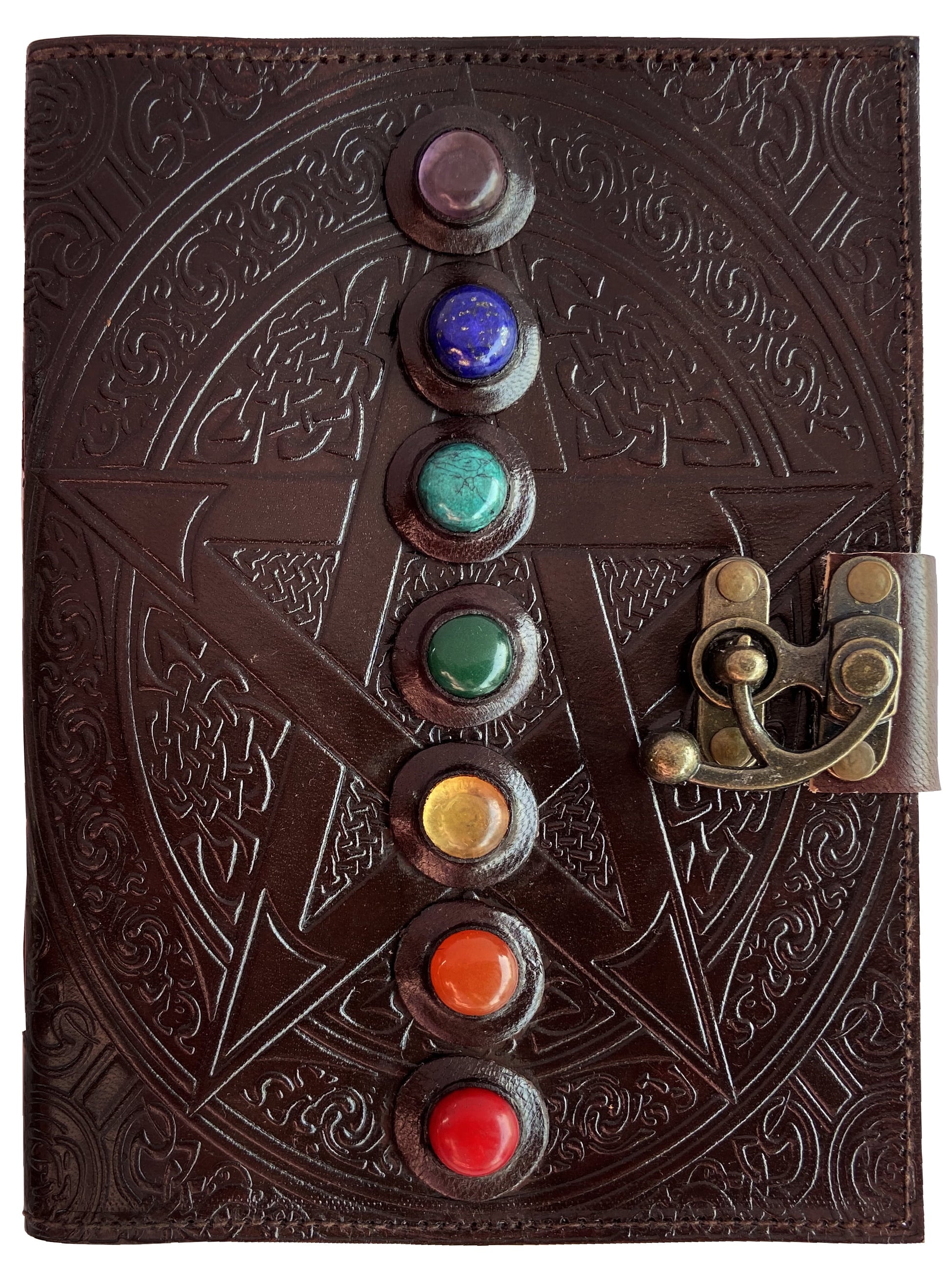 Leather Journal Writing Notebook 7 Chakra Stone Diary for Men & Women, Handmade Bound Witch Journal Blank Sketchbook Notepad Gift for Artist & Writers by , Brown